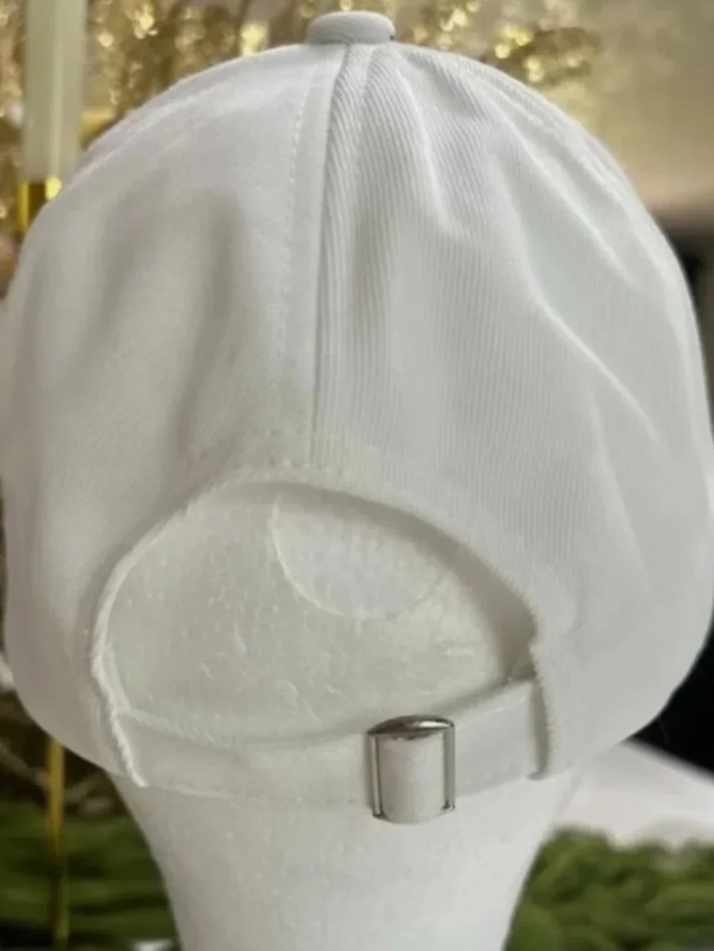 White Rhinestone Letter Logo Baseball Cap Gold Crystal Bling Adjustable Hat